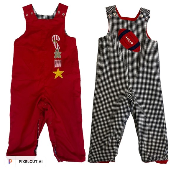 THE BAILEY BOYS RED BLUE GINGHAM REVERSIBLE LONG JOHN ROMPER 2T - Picture 1 of 12